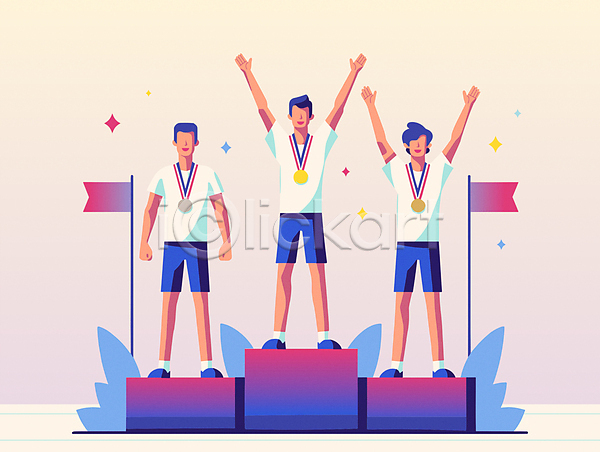 남자 성인 성인남자만 세명 AI(파일형식) 일러스트 2위 3위 금메달 깃발 동메달 만세 반짝임 수상(상을받음) 순위 스포츠 시상대 시상식 여름(계절) 우승 운동선수 은메달 전신 포디움 하계올림픽