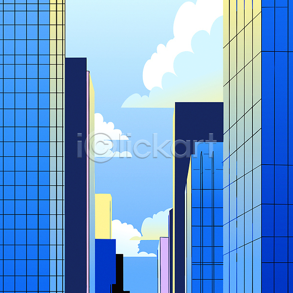 성공 사람없음 AI(파일형식) 일러스트 건물 구름(자연) 노란색 단순화된 백그라운드 비즈니스 빌딩 여름(계절) 파란색 하늘