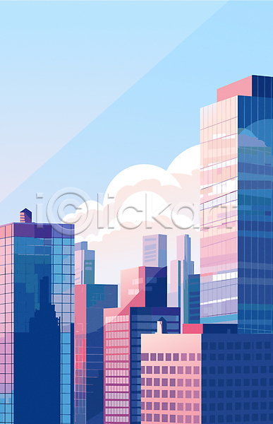 성공 사람없음 AI(파일형식) 일러스트 건물 구름(자연) 단순화된 백그라운드 분홍색 비즈니스 빌딩 여름(계절) 파란색 하늘