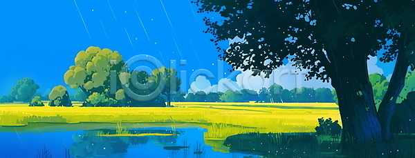 분위기 사람없음 JPG 일러스트 나무 비(날씨) 소풍 여름(계절) 자연 파란색 풀잎 풍경(경치) 햇빛 호수 휴가