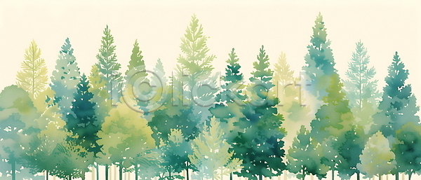 사람없음 JPG 일러스트 나무 백그라운드 수채화(물감) 숲 여름(계절) 자연 초록색