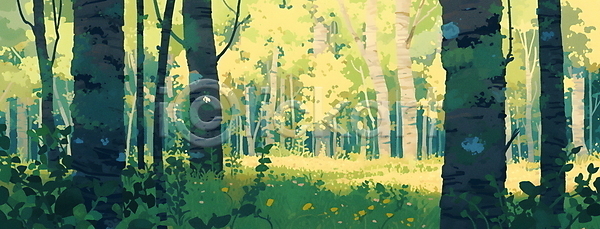 고요 평화 사람없음 JPG 일러스트 나무 나뭇잎 노란색 백그라운드 숲 숲길 여름(계절) 자연 잔디 초록색 초원(자연) 풀(식물) 풍경(경치) 햇빛