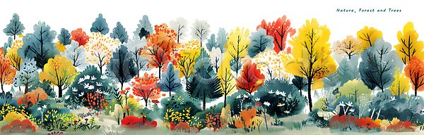 화려 사람없음 PSD 일러스트 가을(계절) 나무 백그라운드 수채화(물감) 숲 자연 카피스페이스 컬러풀 타이포그라피 풍경(경치)