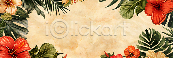 화려 사람없음 JPG 일러스트 꽃 백그라운드 수채화(물감) 알로하 잎 자연 카피스페이스 트로피컬아트 풀(식물) 하와이안