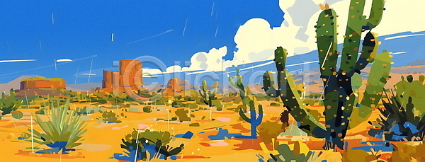 분위기 사람없음 JPG 일러스트 구름(자연) 노란색 모래 백그라운드 비(날씨) 사막 선인장 자연 카피스페이스 풍경(경치) 하늘