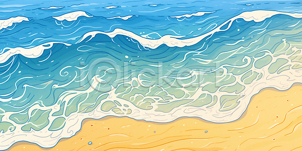 휴식 사람없음 JPG 일러스트 백그라운드 복고 여름(계절) 자연 파도 파란색 해변 휴가 휴양지