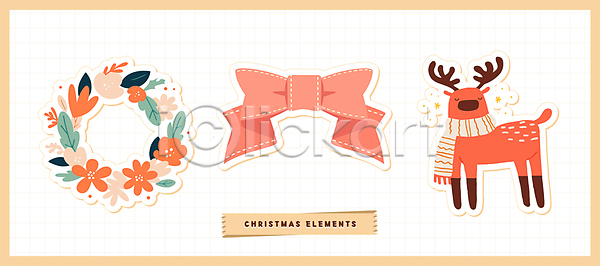 사람없음 AI(파일형식) 일러스트 국내일러스트 꽃 루돌프 리본 마스킹테이프 목도리 스티커 엘리먼트 오브젝트 원형프레임 잎 크리스마스
