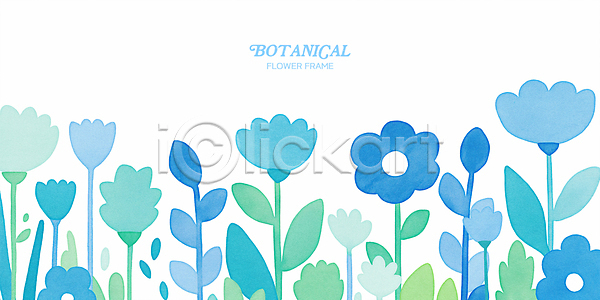사람없음 PSD 일러스트 국내일러스트 그림 꽃밭 백그라운드 보테니컬아트 수채화(물감) 카피스페이스 풀잎 프레임 하늘색