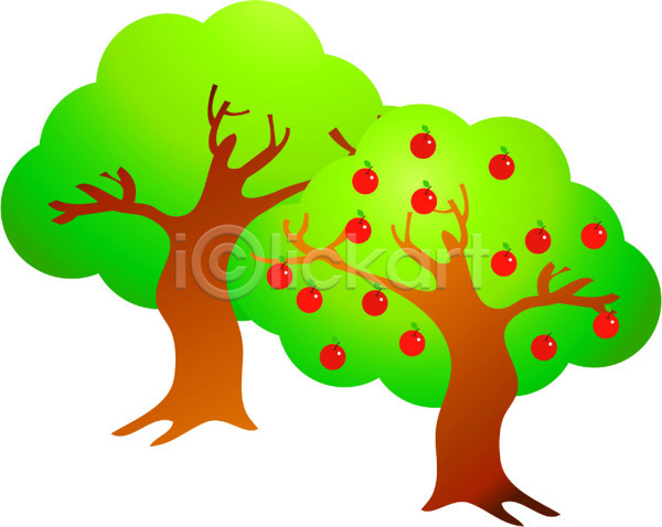 사람없음 EPS 아이콘 과일 나무 두그루 빨간색 사과 사과(과일) 사과나무 식물 열매