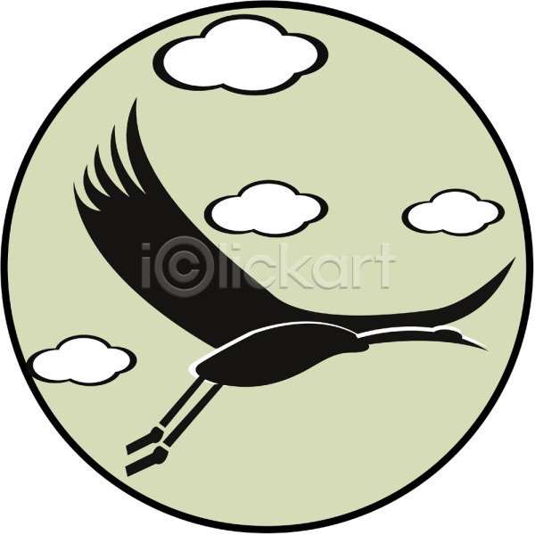 사람없음 EPS 일러스트 공중 구름(자연) 동물 동물문양 디자인 무늬 문양 비행 원형 전통 전통문양 조류 클립아트 패턴 하늘 학 한국 한마리