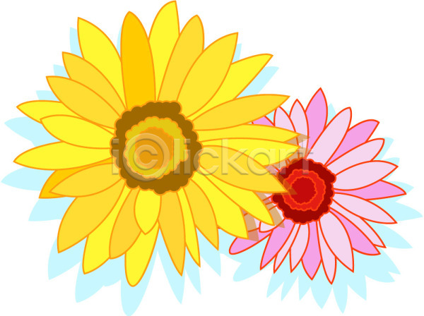 사람없음 EPS 아이콘 꽃 노란색 두송이 분홍색 식물 자연 컬러