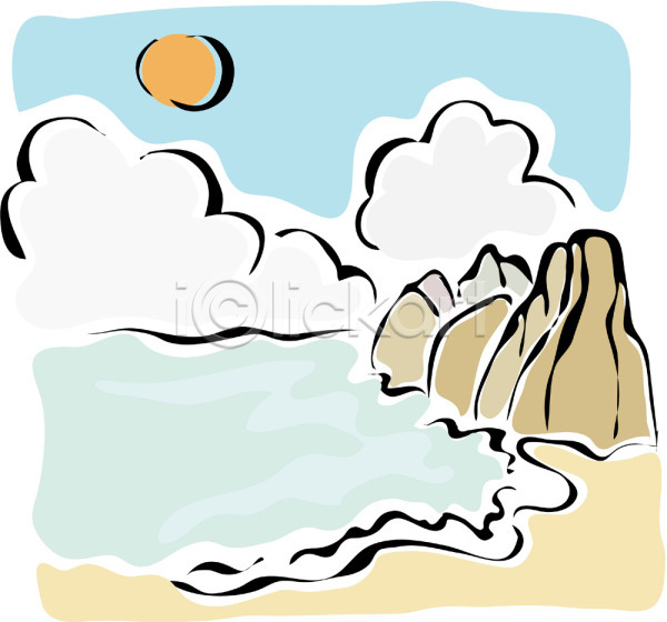 사람없음 EPS 일러스트 구름(자연) 돌(바위) 맑음 모래사장 바다 바위(돌) 백그라운드 섬 야외 자연 주간 클립아트 태양 풍경(경치) 하늘 해 해변