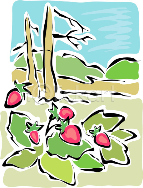 사람없음 EPS 일러스트 과일 나무 딸기 백그라운드 산 식물 야외 열매 자연 주간 클립아트 풍경(경치)