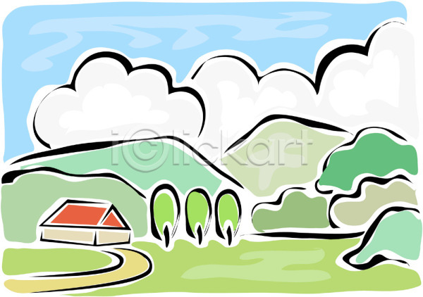 사람없음 EPS 일러스트 구름(자연) 나무 맑음 백그라운드 산 숲 식물 야외 자연 주간 주택 초원(자연) 클립아트 풍경(경치) 하늘