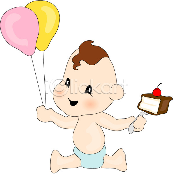 사람 아기 아기만 한명 EPS 일러스트 기저귀 들기 앉기 음식 장난감 전신 케이크 클립아트 풍선