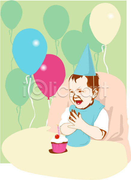 축하 사람 아기 아기만 한명 EPS 일러스트 라이프스타일 생일 이벤트 케이크 파티 풍선
