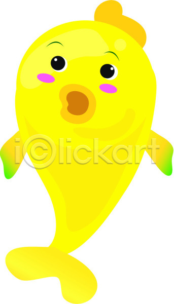 사람없음 EPS 일러스트 노란색 동물 바다동물 복어 어류 척추동물 캐릭터 컬러 클립아트 한마리