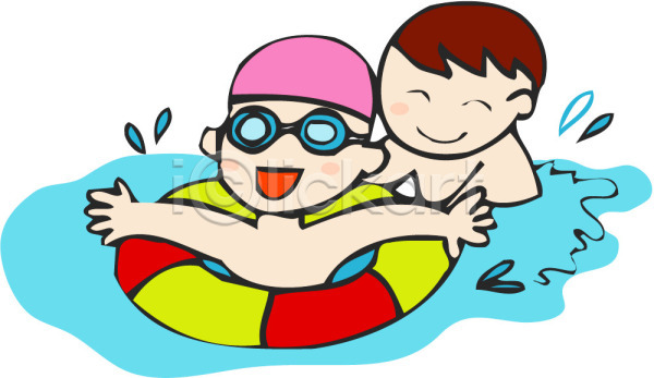 남자 남자만 두명 사람 소년 소년만 어린이 어린이만 EPS 일러스트 계절 물놀이 물안경 방학 상반신 수영 수영모 여름(계절) 여행 클립아트 튜브 휴가
