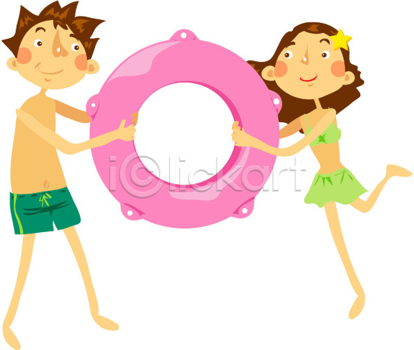 남자 두명 사람 여자 EPS 일러스트 바캉스 서기 수영복 여름(계절) 여름휴가 여행 전신 커플 클립아트 튜브 휴가
