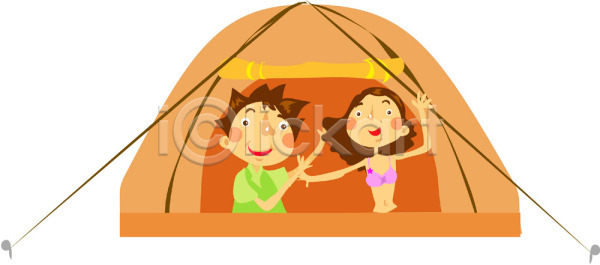 남자 두명 사람 여자 EPS 일러스트 바캉스 부부 상반신 여름(계절) 여름휴가 여행 캠핑 커플 클립아트 텐트 휴가