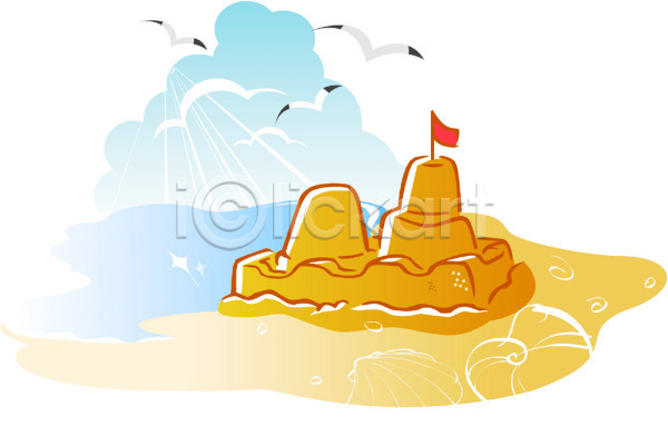 사람없음 EPS 일러스트 갈매기 계절 구름(자연) 동물 모래사장 모래성 바다 백그라운드 사계절 야외 여름(계절) 자연 조류 주간 클립아트 풍경(경치) 하늘 해변
