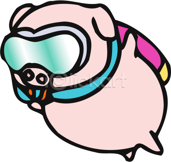 상상 사람없음 EPS 일러스트 고글 동물 돼지 분홍색 산소통 스쿠버다이빙 육지동물 척추동물 캐릭터 컬러 클립아트 포유류 한마리