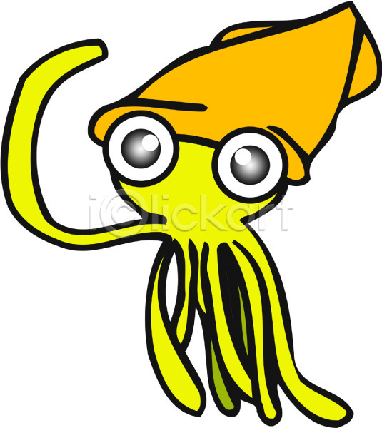 사람없음 EPS 일러스트 동물 바다동물 연체동물 오징어 캐릭터 클립아트 한마리