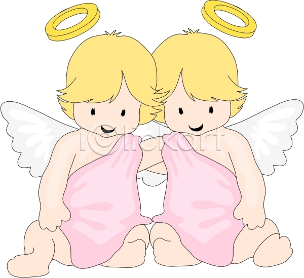 상상 두명 사람 아기 아기만 EPS 일러스트 날개(비행) 별자리 쌍둥이 쌍둥이자리 앉기 운세 전신 천사 클립아트