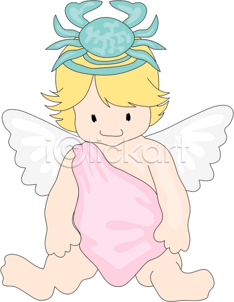 상상 사람 아기 아기만 한명 EPS 일러스트 게 게자리 날개(비행) 머리띠 별자리 앉기 운세 전신 천사 클립아트