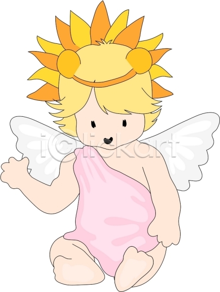 상상 사람 아기 아기만 한명 EPS 일러스트 날개(비행) 머리띠 별자리 사자자리 앉기 운세 전신 천사 클립아트