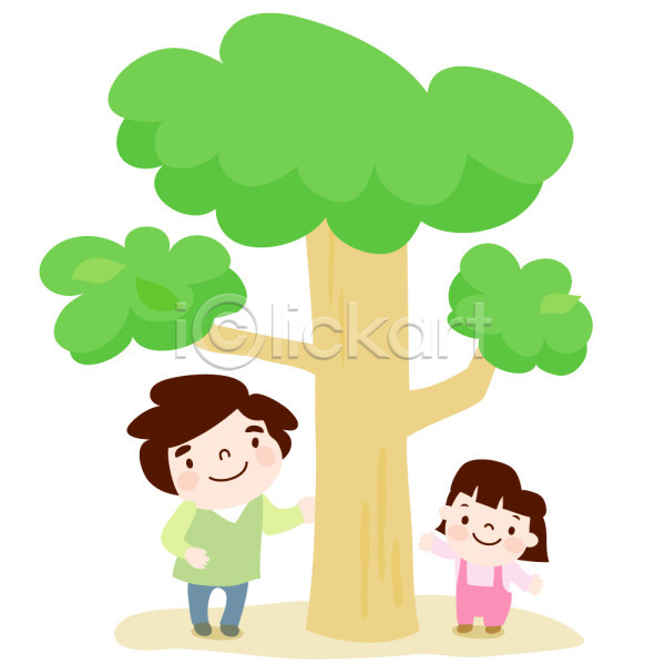 남자 두명 사람 어린이 여자 EPS 일러스트 가족 나무 서기 아빠 자녀 자식 전신 클립아트 한그루