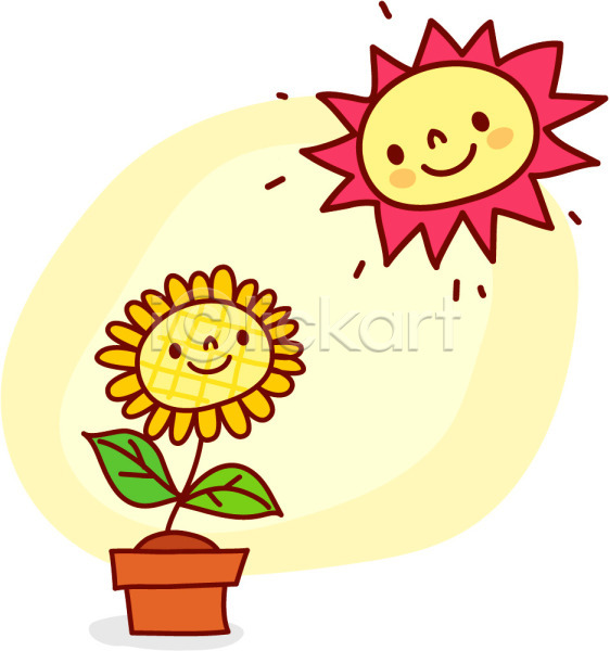사람없음 EPS 일러스트 꽃 날씨 맑음 식물 여름꽃 자연 클립아트 태양 해 해바라기 화분
