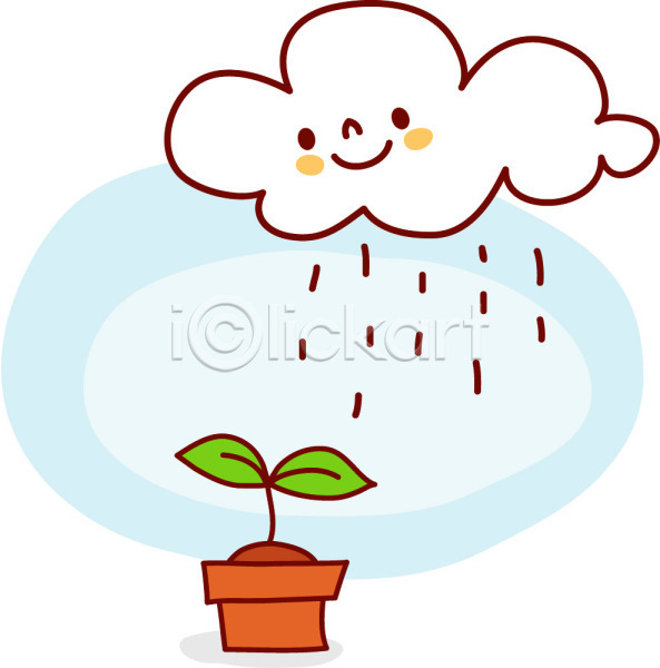 사람없음 EPS 일러스트 구름(자연) 날씨 비(날씨) 빗방울 새싹 식물 자연 자연요소 클립아트 화분 흐림