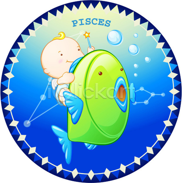 사람 아기 아기만 한명 EPS 일러스트 동물 물고기자리 별 별자리 별자리캐릭터 어류 우주 운세 천사 캐릭터