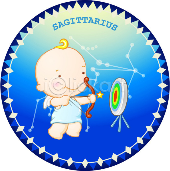 사람 아기 아기만 한명 EPS 일러스트 과녁판 궁수 궁수자리 별 별자리 별자리캐릭터 사수 우주 천사 캐릭터 화살 활
