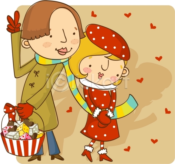 로맨틱 사랑 남자 두명 사람 성인 성인만 여자 EPS 일러스트 감정 기념일 발렌타인데이 서기 선물 이벤트 전신 초콜릿 친구 커플 표현 프로포즈 한쌍