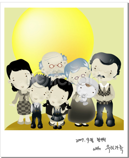 남자 사람 여러명 여자 EPS 일러스트 가을(계절) 가족 가족사진 기념사진 대가족 명절 보름달 서기 야외 전신 추석 한국