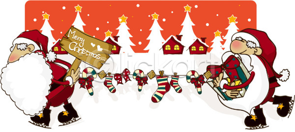 남자 남자만 두명 사람 EPS 일러스트 겨울 기념일 산타캐릭터 산타클로스 선물 스케이트 양말 종교 크리스마스