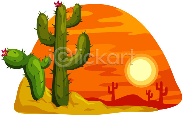 사람없음 EPS 일러스트 사막 선인장 식물 자연 초록색 클립아트 태양 풍경(경치) 해