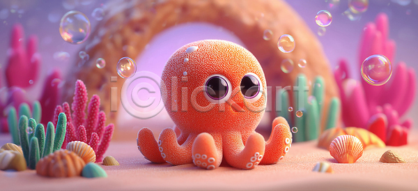 3D JPG 편집이미지 거품 놀이 색채 수중동물 자연 조개 편집3D 해양식물 해양오염 해저