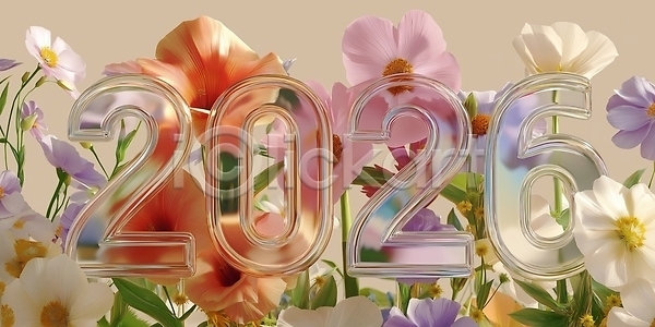 분위기 JPG 편집이미지 2026년 AI컴퓨터그래픽 AI콘텐츠 공간 꽃 디자인 뷰티풀 생동감 숫자 식물 자연 컬러 투명 편집3D 화합