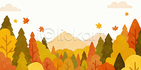 고요 JPG 일러스트 국내일러스트 금색 나무 노란색 단풍 뷰티풀 빨간색 산 색채 생태계 숲 야외 잎 자연 풍경 환경