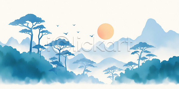 고요 JPG 일러스트 AI일러스트 AI콘텐츠 국내일러스트 나무 노을 산 생명 생태계 숲 여행 일몰 일출 자연 조류 조화 탐험 태양 파란색 풍경 하늘