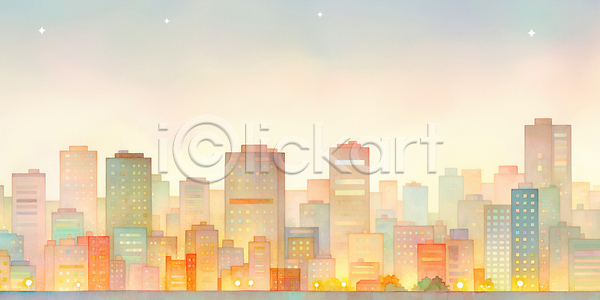 고요 JPG 일러스트 AI일러스트 AI콘텐츠 Skyline 건물 국내일러스트 도시 뷰티풀 빛 살구색 야경 예술 일몰 자연 저녁 조명 창문 컬러 풍경 하늘 회색
