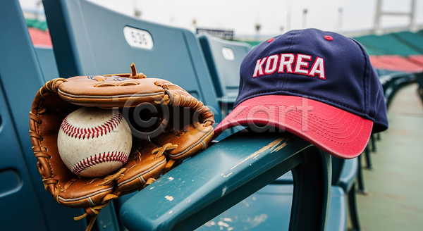 준비 JPG 편집이미지 AI콘텐츠 AI포토 경기 공 글러브 기다림 문화 스타일 스포츠 야구 야구장 운동 의자 편집실사 한국