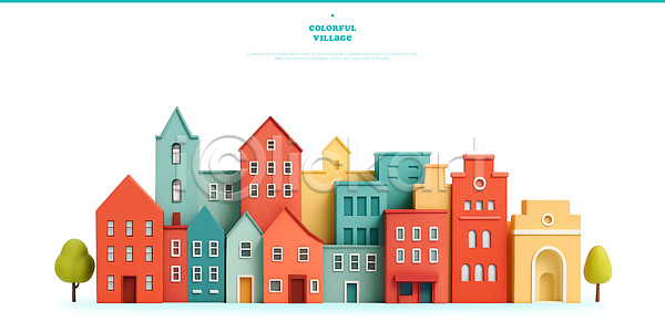 편안함 PSD 편집이미지 거리 건물 공간 구조물 도시 디자인 마을 아기자기 예술 조형물 주택 창의성 컬러 편집3D 환경