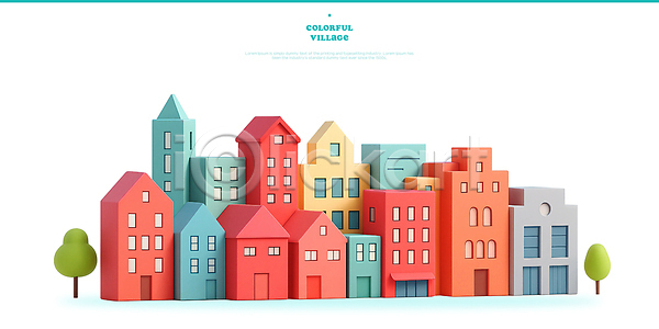 PSD 편집이미지 거리 건물 구조물 디자인 마을 모양 모형 예술 장식 조화 지붕 창문 컬러 편집3D 풍경