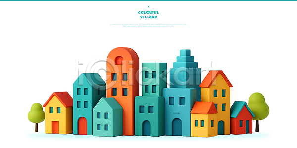 기쁨 PSD 편집이미지 공간 그림 나무 놀이 디자인 마을 장난감 장식 조형물 주택 컬러 편집3D