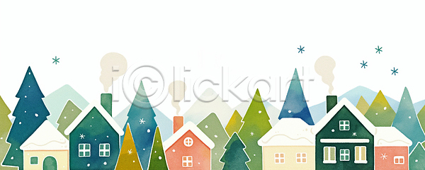 고요 따뜻함 평화 JPG 일러스트 겨울 국내일러스트 나무 농촌 산 일상 자연 전통 조화 주택 컬러 크리스마스 풍경 환경