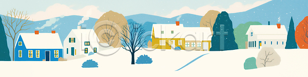 고요 차가움 평화 JPG 일러스트 겨울 국내일러스트 그래픽 그림 나무 마을 산 아침 일상 자연 주택 컬러 풍경 하늘